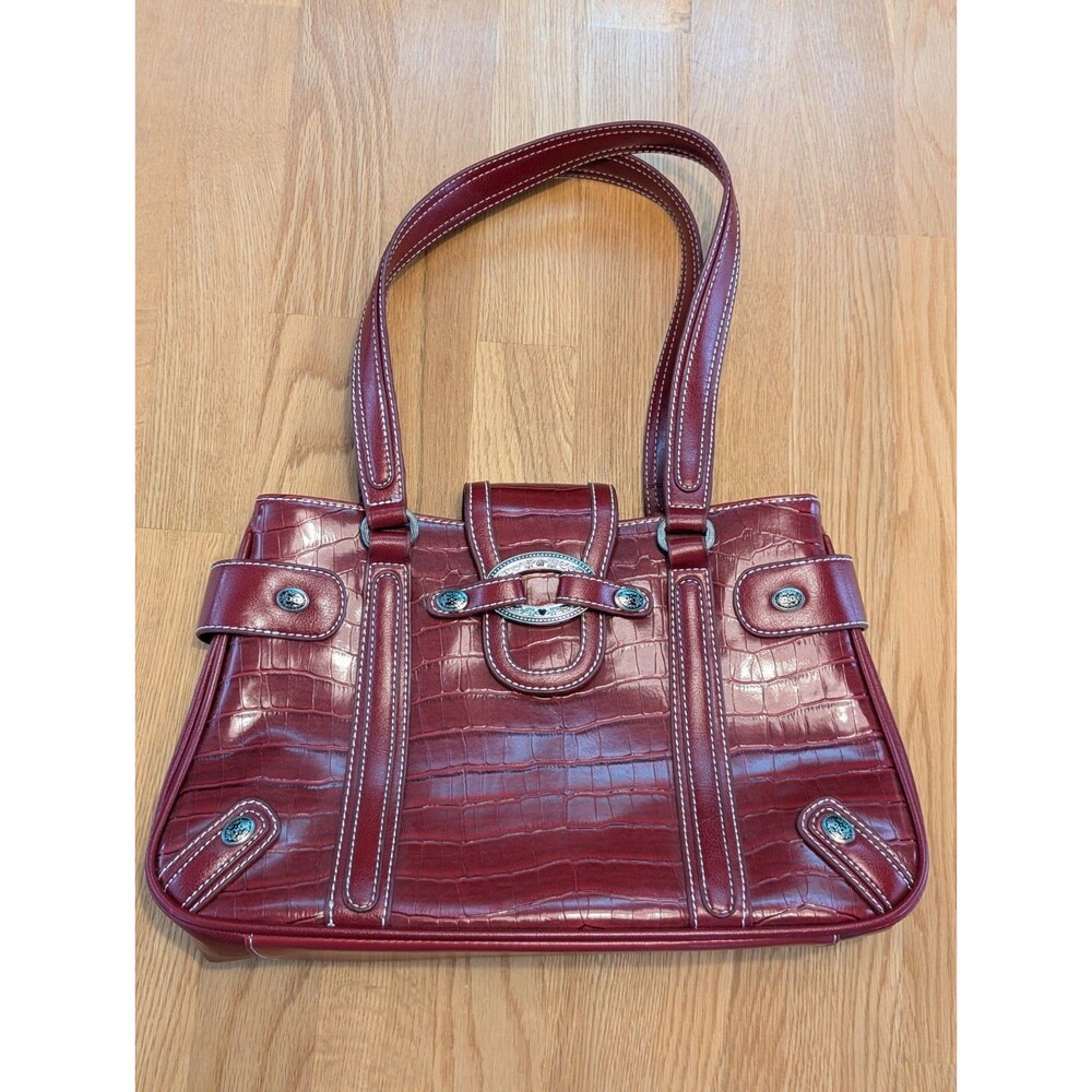 Bingham Red Crocodile Patent Leather Western Handbag W/White Stitching Vintage